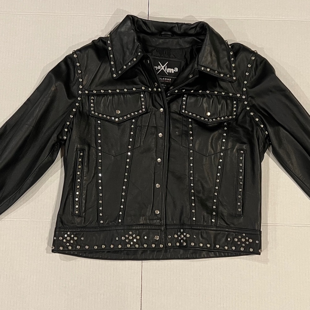 LEATHER EMBELLISHED BIKER JACKET - NEVER WORN